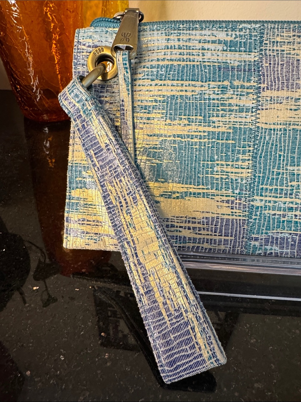 HOBO Blue Multi-Texture Wristlet Clutch with Yellow Accents - Picture 3 of 9